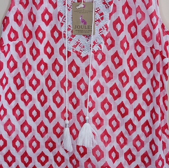 NWT Joules | Red & White Ikat Print Tank Top with Silver Embroidery Size 4 - Picture 3 of 7